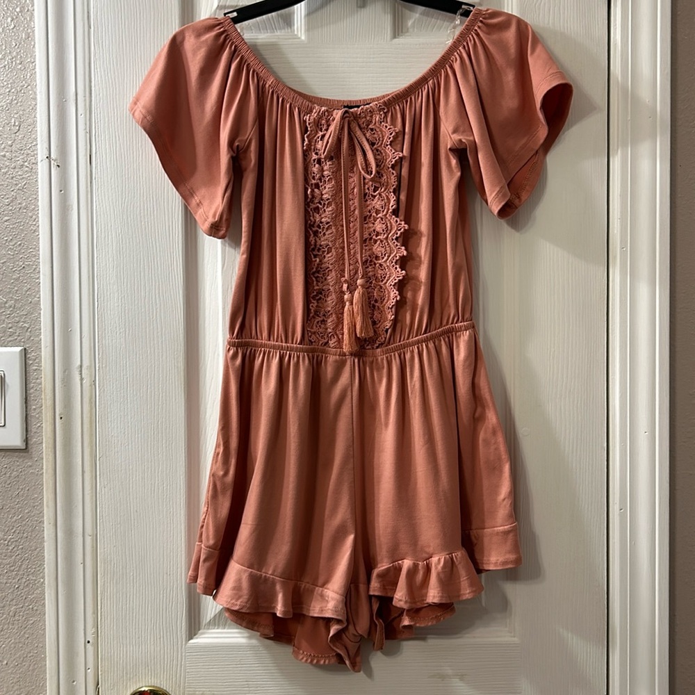 Rue 21 off shoulder romper, small, peach
